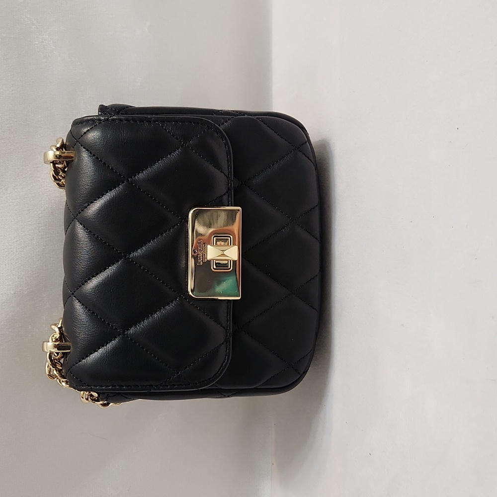 Kate Spade New York Carey Black Smooth Quilted Micro Flip Crossbody Bag - Picture 4 of 15